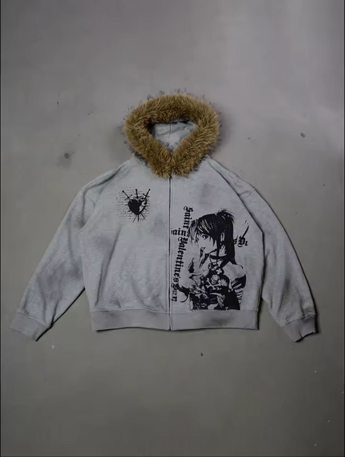 Winter Fashion Gothic Printed Faux Fur Hooded Jacket