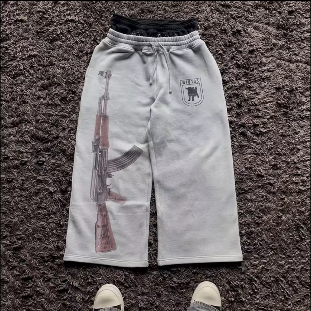 Ak47 High-Waisted Printed Embroidered Street Guard Pants Casual Straight Leg Double Waist Design Fashionable