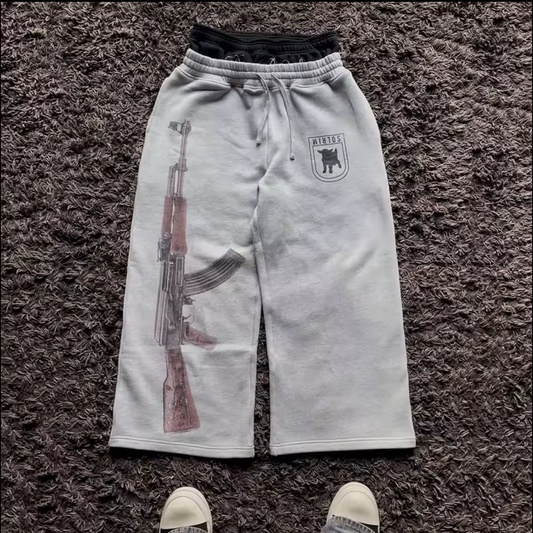 Ak47 High-Waisted Printed Embroidered Street Guard Pants Casual Straight Leg Double Waist Design Fashionable