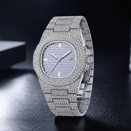 Luxury Men’s Quartz Wrist Watch – Alloy Y2K Diamond Iced-Out Design, Premium Shiny Statement Timepiece for Parties, Vacations & Gifts