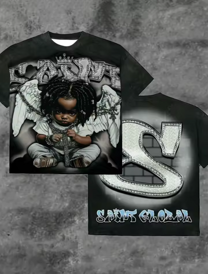 Mens summer little angel redemption print soft and breathable round neck T-shirt