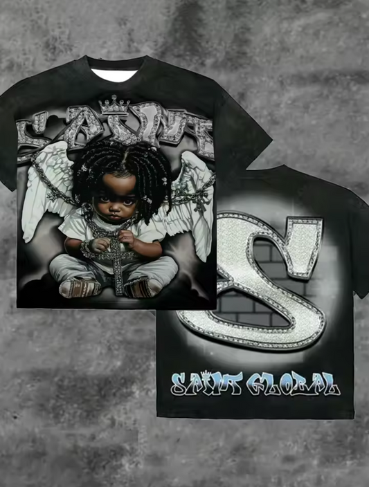 Mens summer little angel redemption print soft and breathable round neck T-shirt