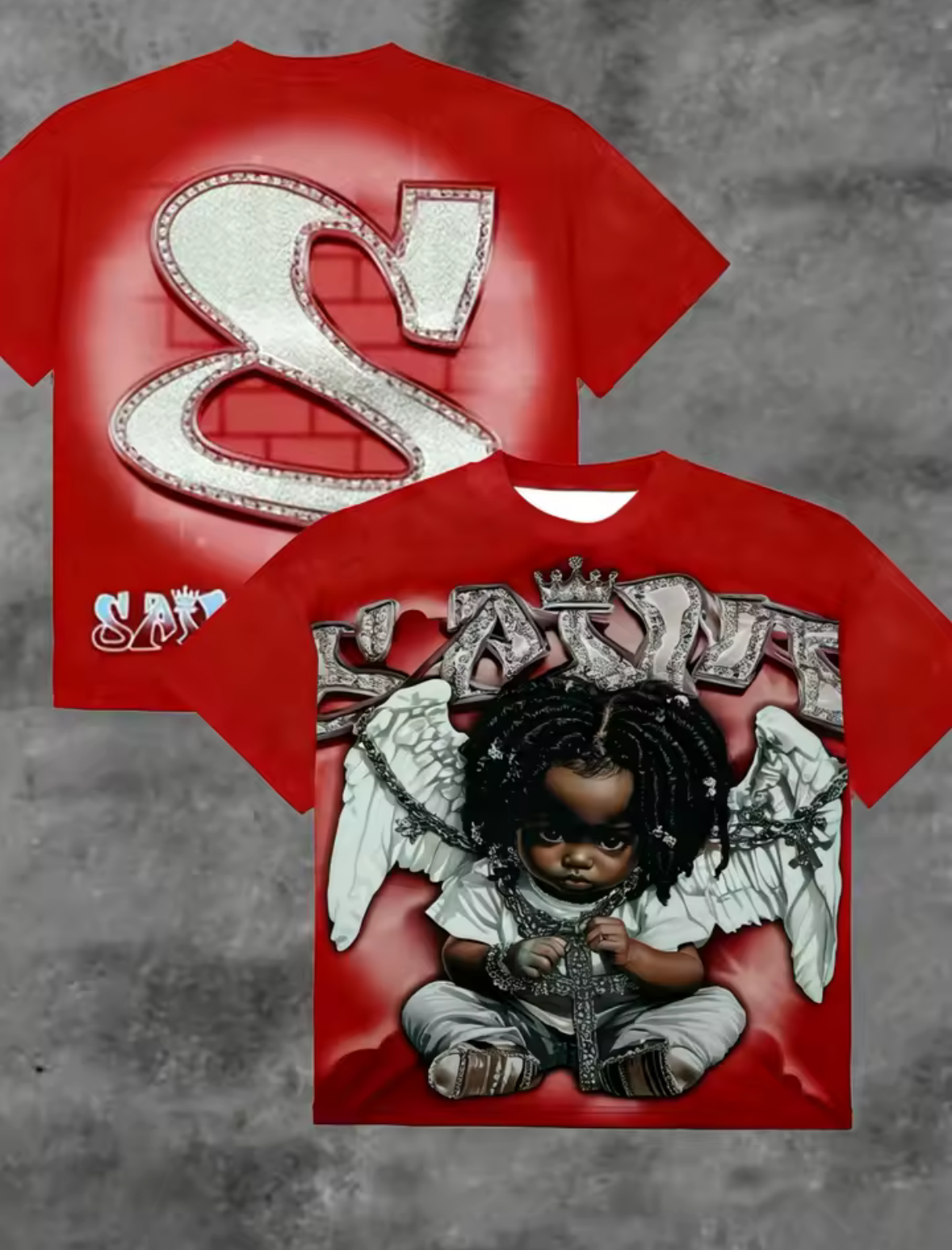 Mens summer little angel redemption print soft and breathable round neck T-shirt