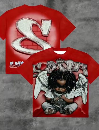 Mens summer little angel redemption print soft and breathable round neck T-shirt