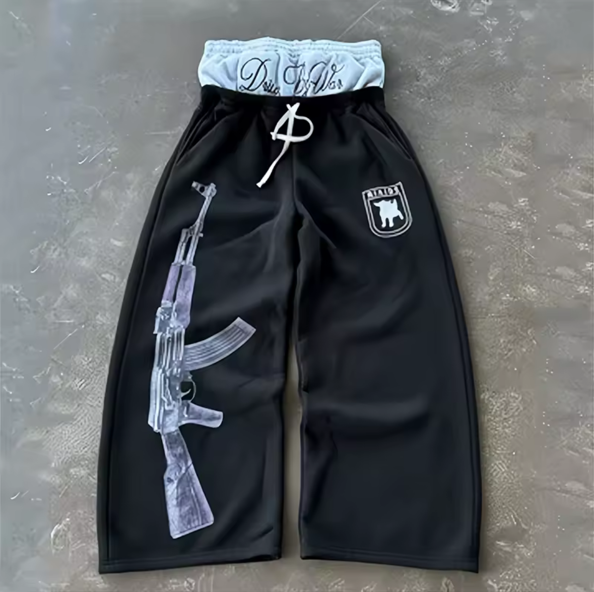 Ak47 High-Waisted Printed Embroidered Street Guard Pants Casual Straight Leg Double Waist Design Fashionable
